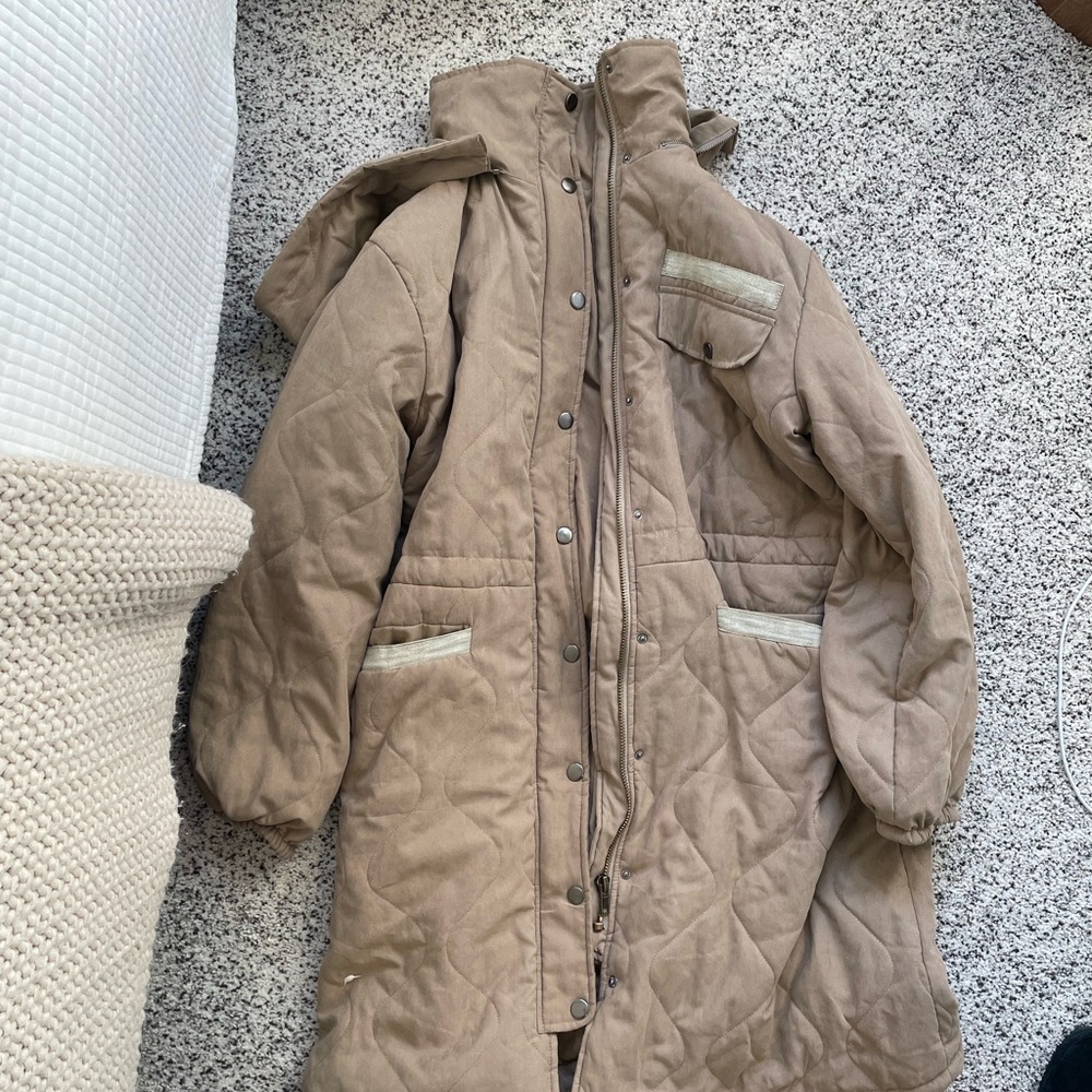 Tan Quilted Long Coat POL